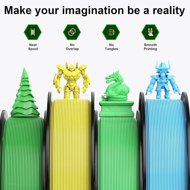 HEPHI3D 3D Printer Filament Bundle 250g X 4 Spools, PLA Filament 1.75mm 3D Printing Material, Bright Color PLA Filaments Kit for 3D Printer Green/Light-Green/Yellow/Sky Blue, Fit Most 3D Printers - Image 3